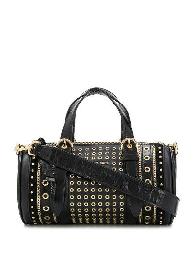 Shop Michael Michael Kors Mini Grommet-embellished Barrel Tote In Black