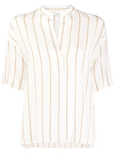 Shop Vince Striped Silk T-shirt In Neutrals
