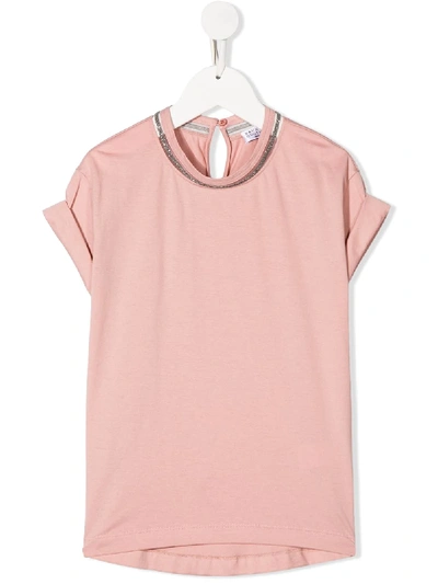 Shop Brunello Cucinelli T-shirt Mit Perlendetail In Pink