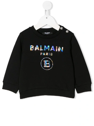 Shop Balmain Iridescent Logo-print Sweatshirt In Black