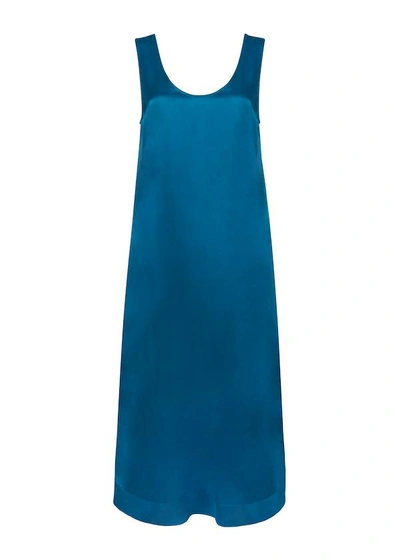 Shop Asceno Capri Deep Sea Silk Scoop-neck Dress In Printed