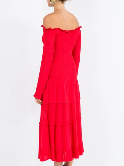 Shop Altuzarra Smocked Off The Shoulder Dress Red