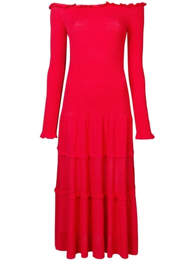 Shop Altuzarra Smocked Off The Shoulder Dress Red