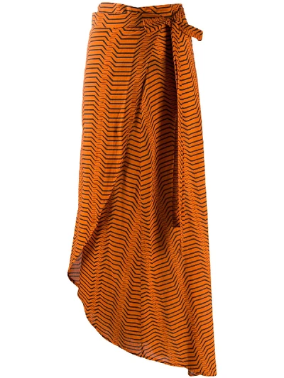 Shop Diane Von Furstenberg X Onia Wraparound Stripe-print Skirt In Orange