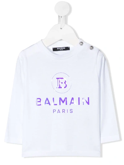 Shop Balmain Metallic Logo-print T-shirt In White