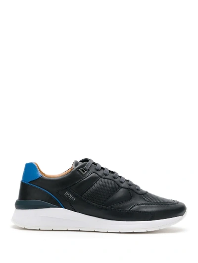 Shop Hugo Boss Contrast Heel Low-top Sneakers In Blue