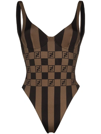 Shop Fendi Logo-print Underwired Swimsuit In Black