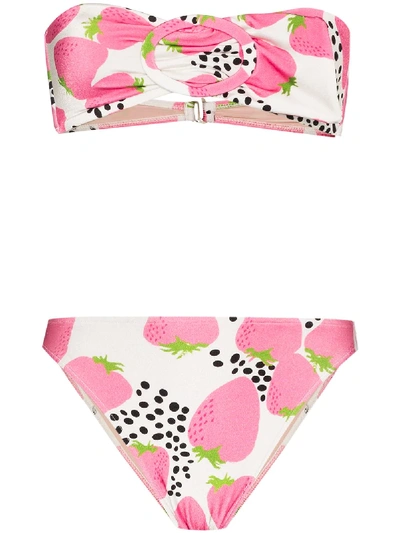 Shop Adriana Degreas Strawberry-print Bandeau Bikini Set In Pink
