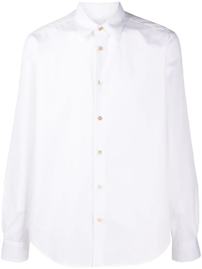 Shop Paul Smith Striped Cuff Curved Hem Shirt In White