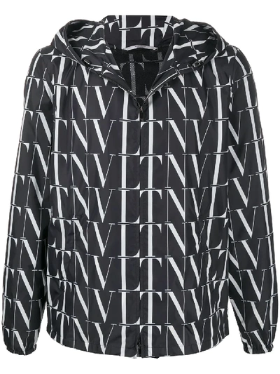 Shop Valentino Vltn Print Hooded Jacket In Black