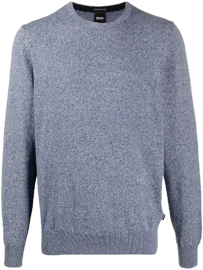 Shop Hugo Boss Speckled Cotton Jumper In Blue