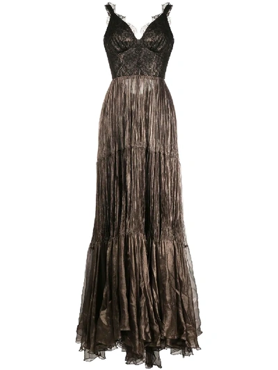 Shop Maria Lucia Hohan Kendi Pleated-detail Long Dress In Brown