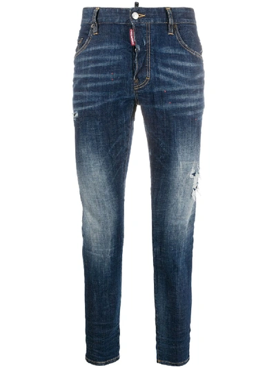 Shop Dsquared2 Distressed Skinny Jeans In Blue