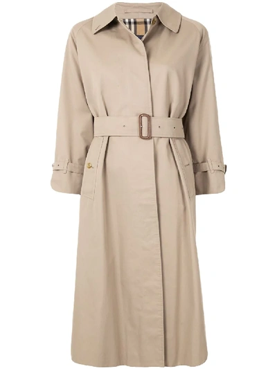 Pre-owned Burberry Belted Straight-fit Coat In Neutrals