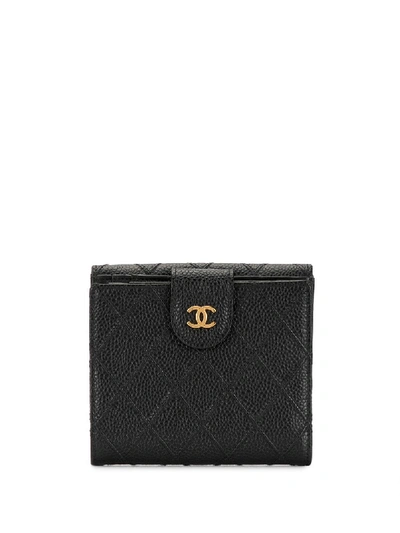 Pre-owned Chanel 1997 Cosmos Line Diamond Quilted Wallet In Black