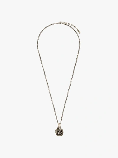 Shop Saint Laurent Silver Tone Turquoise Ring Pendant Necklace In Metallic