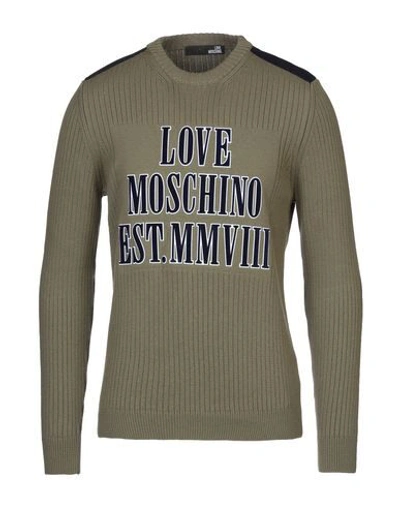 Shop Love Moschino Man Sweater Military Green Size Xl Cotton, Wool