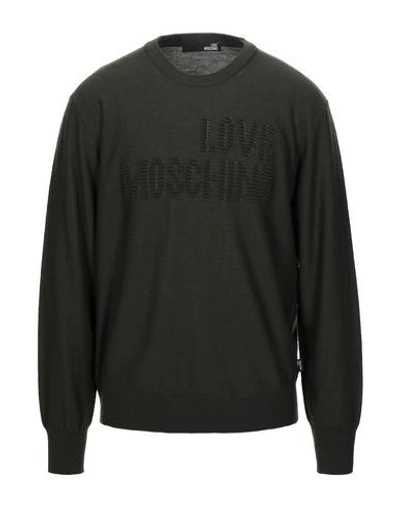 Shop Love Moschino Man Sweater Military Green Size Xxl Acrylic, Wool