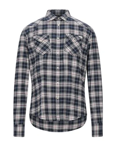 Aglini Checked Shirt In Dark Blue