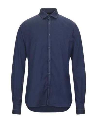 Shop Aglini Man Shirt Midnight Blue Size 15 ½ Cotton, Polyamide, Elastane