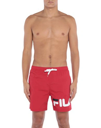 Shop Fila Man Swim Trunks Red Size Xxl Textile Fibers