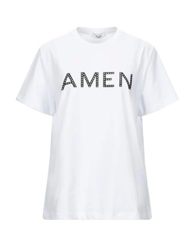 Shop Amen Woman T-shirt White Size M Cotton, Elastane, Glass, Polyurethane