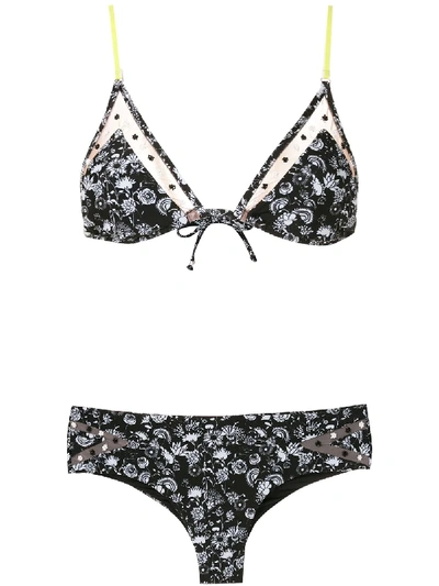 Shop Amir Slama Margarida Printed Bikini Set In Black
