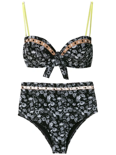 Shop Amir Slama Margarida Printed Bikini Set In Black