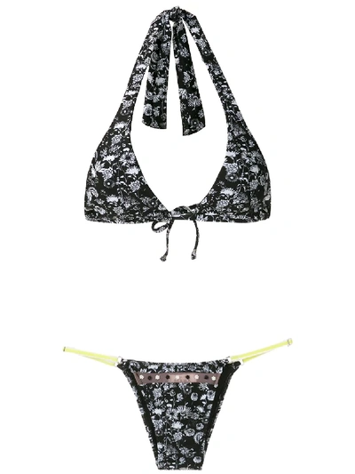 Shop Amir Slama Margarida Printed Bikini Set In Black