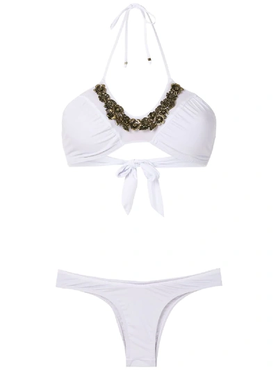 Shop Amir Slama Floral Neck Bikini Set In White