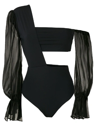 Shop Amir Slama One Shoulder Bodysuit In Black
