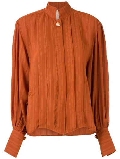 Shop Framed Mahini Mandarin Collar Shirt In Brown