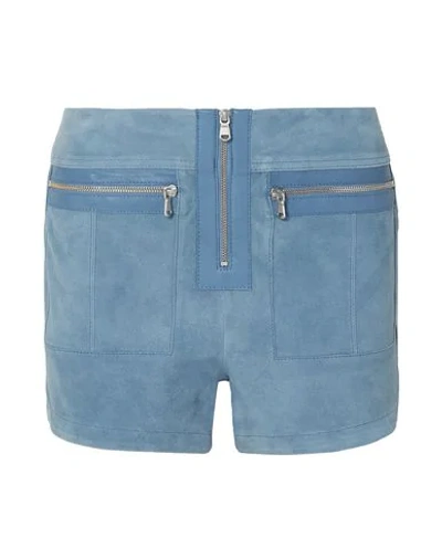 Victoria Beckham Leather-trimmed Suede Shorts In Sky Blue