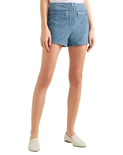 Victoria Beckham Leather-trimmed Suede Shorts In Sky Blue