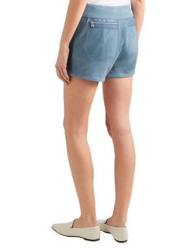 Victoria Beckham Leather-trimmed Suede Shorts In Sky Blue