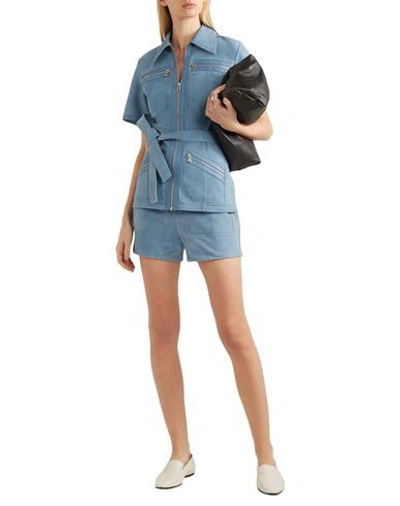 Victoria Beckham Leather-trimmed Suede Shorts In Sky Blue