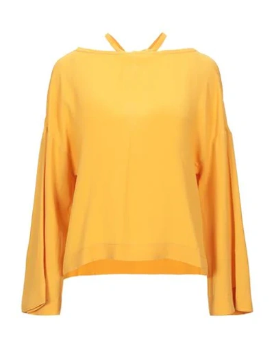 Shop 8pm Woman Top Ocher Size M Acetate, Silk In Yellow