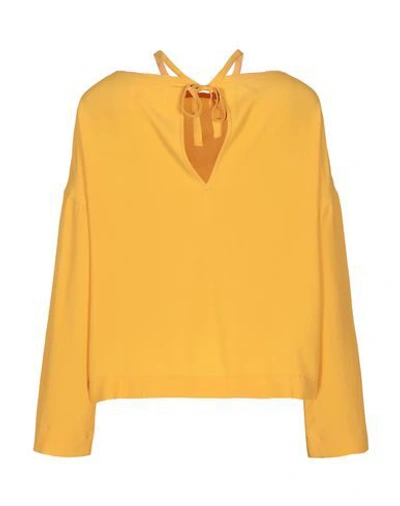 Shop 8pm Woman Top Ocher Size M Acetate, Silk In Yellow