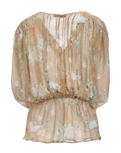 Shop Ailanto Woman Blouse Khaki Size 8 Silk In Beige
