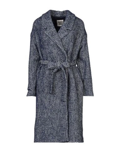Shop Semicouture Coats In Dark Blue