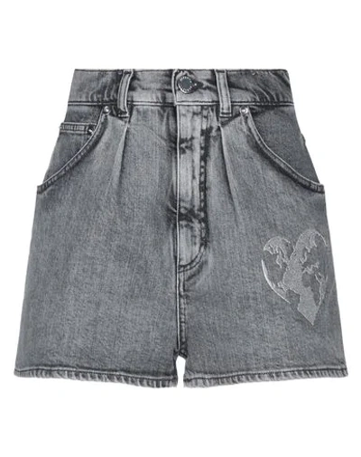 Alberta Ferretti Heart Print Denim Shorts In Grey