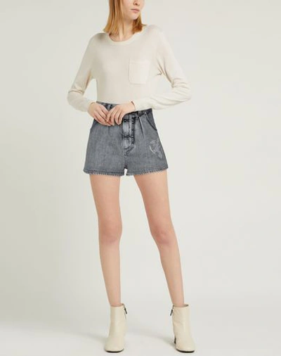 Alberta Ferretti Heart Print Denim Shorts In Grey