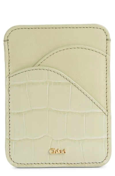 Shop Chloé Walden Croc Embossed Leather Card Holder In Light Eucalyptus