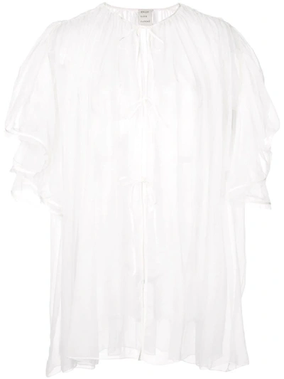Shop Maison Rabih Kayrouz Ruffle Sleeves Sheer Top In White