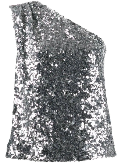 Shop Halpern One-shoulder Sequin Top In Grey