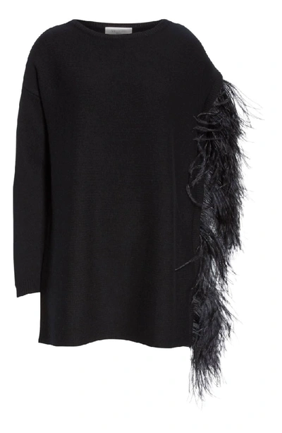 Shop Valentino Feather Sleeve Cashmere Sweater In Black
