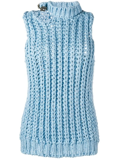 Shop Calvin Klein 205w39nyc Sleeveless Knitted Top In Blue