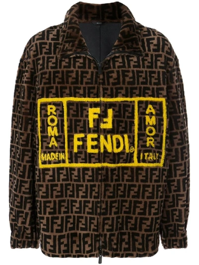Shop Fendi Leather Lined Shearling Ff Roma Amor Jacket In Black
