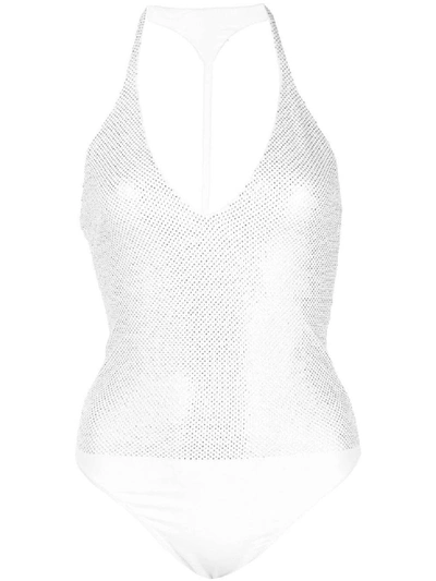 Shop Alexandre Vauthier Crystalized Bodysuit In White
