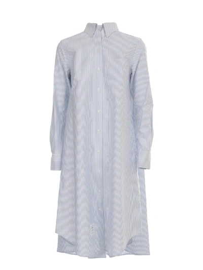 Shop Thom Browne Pleat Back Shirtdress W/gg Placket In University Stripe Oxford In White